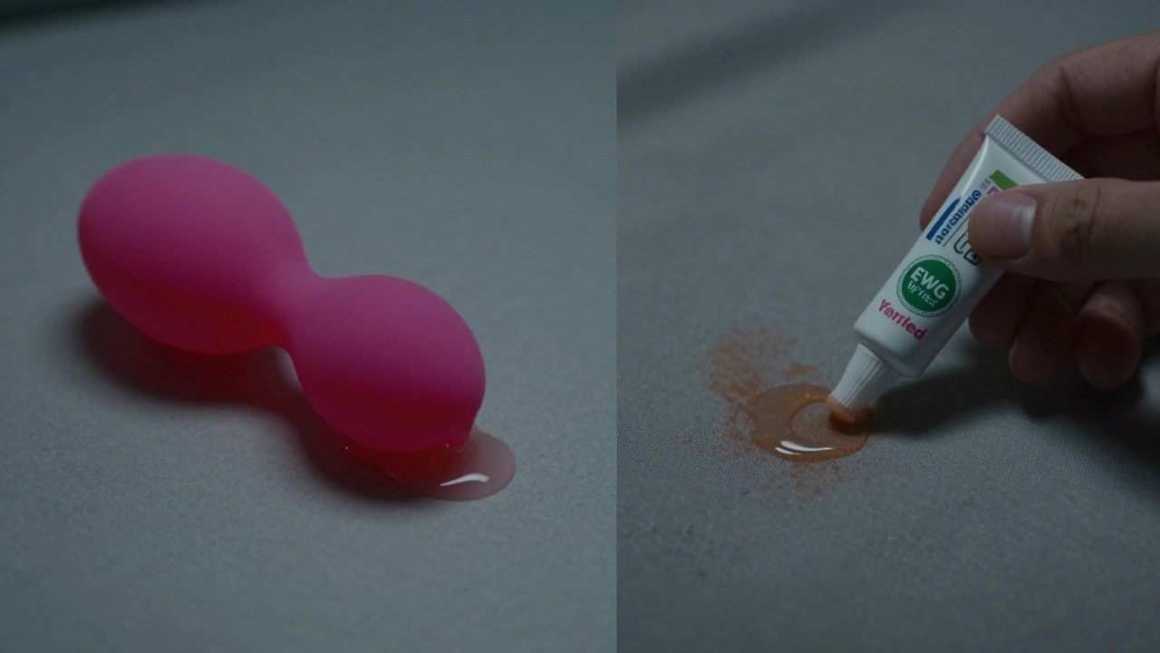 Split image showing silicone lube damaging a toy versus a safe alternative.